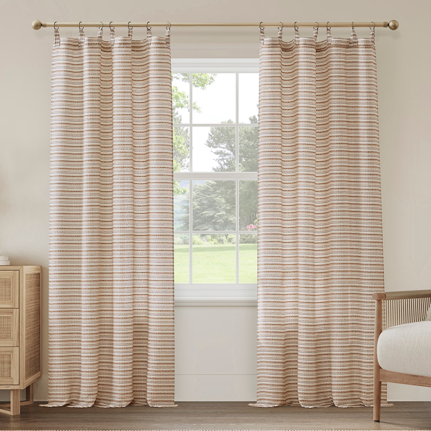 Archaeo Channing Artisan Stripe Ring Top Semi-Sheer Set of 2 Curtain Panel