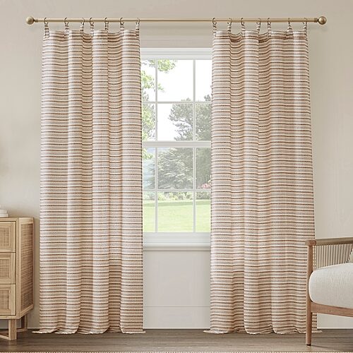 Archaeo Channing Artisan Stripe Ring Top Semi-sheer Set Of 2 Curtain Panel In Brown
