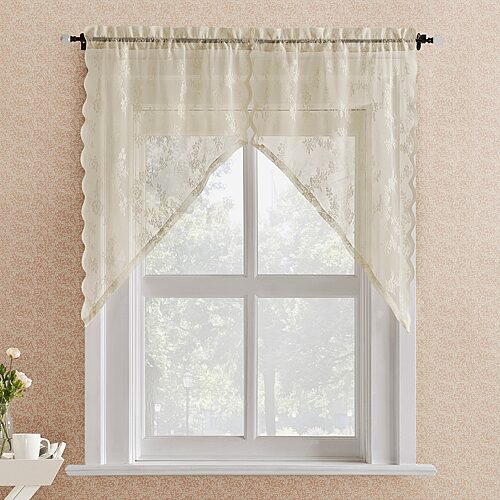 No. 918 Lillemor Vintage Floral Lace Rod Pocket Sheer Set Of 2 Curtain Panel In Brown