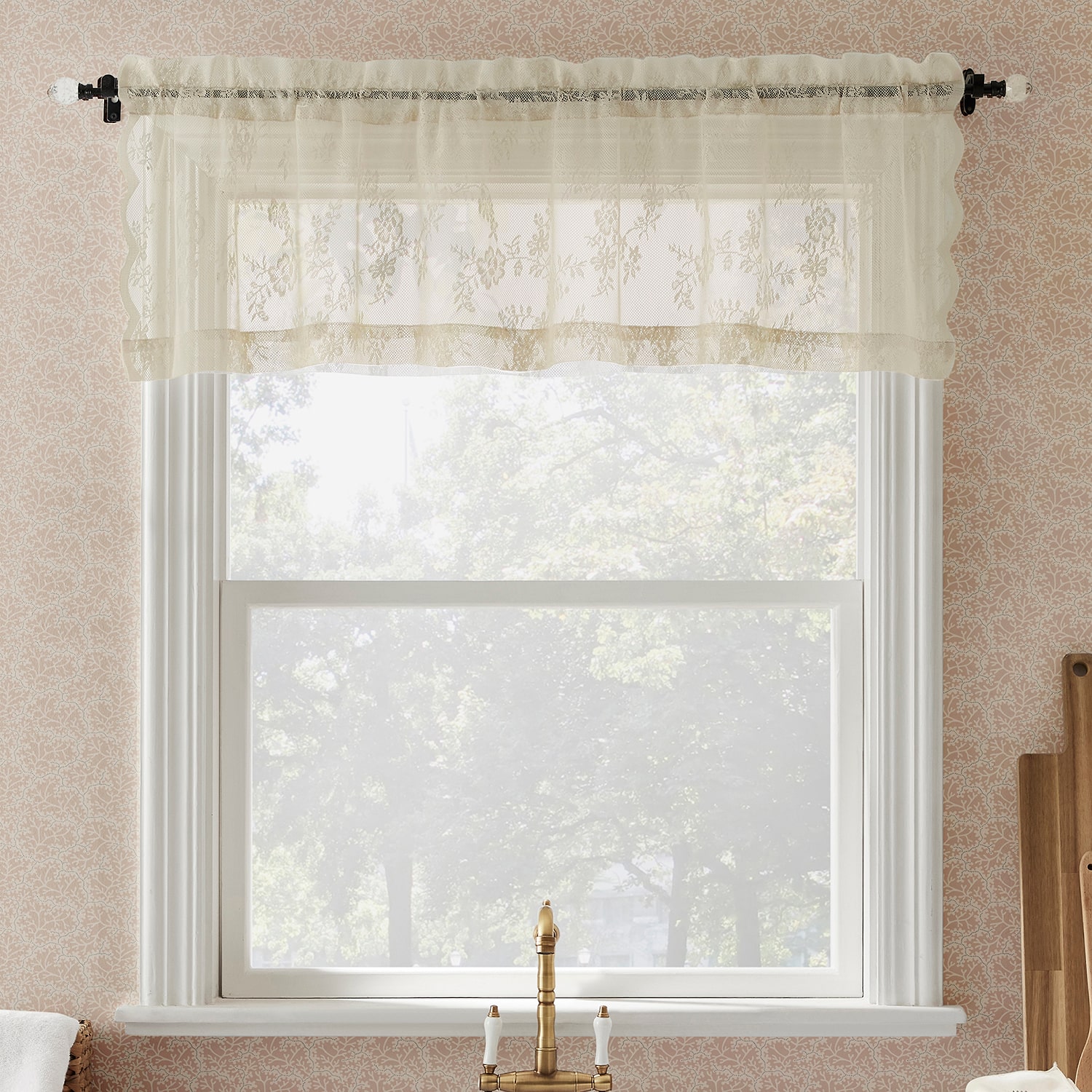No 918 Lillemor Vintage Floral Lace Rod Pocket Tailored Valance