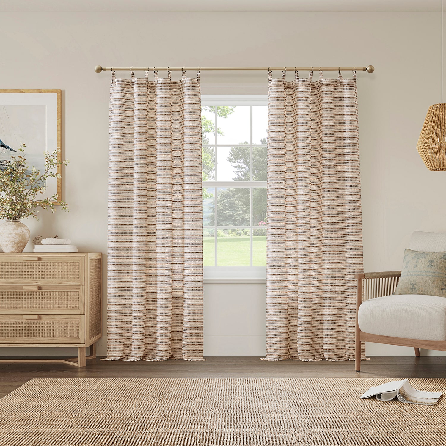 Archaeo Channing Artisan Stripe Ring Top Semi-Sheer Set of 2 Curtain Panel
