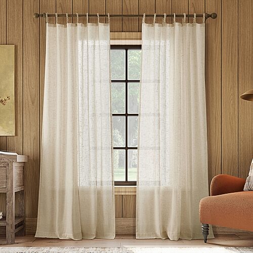 Archaeo Belden Braided Rope Tab Top Tab Top Semi-sheer Set Of 2 Curtain Panel In Beige