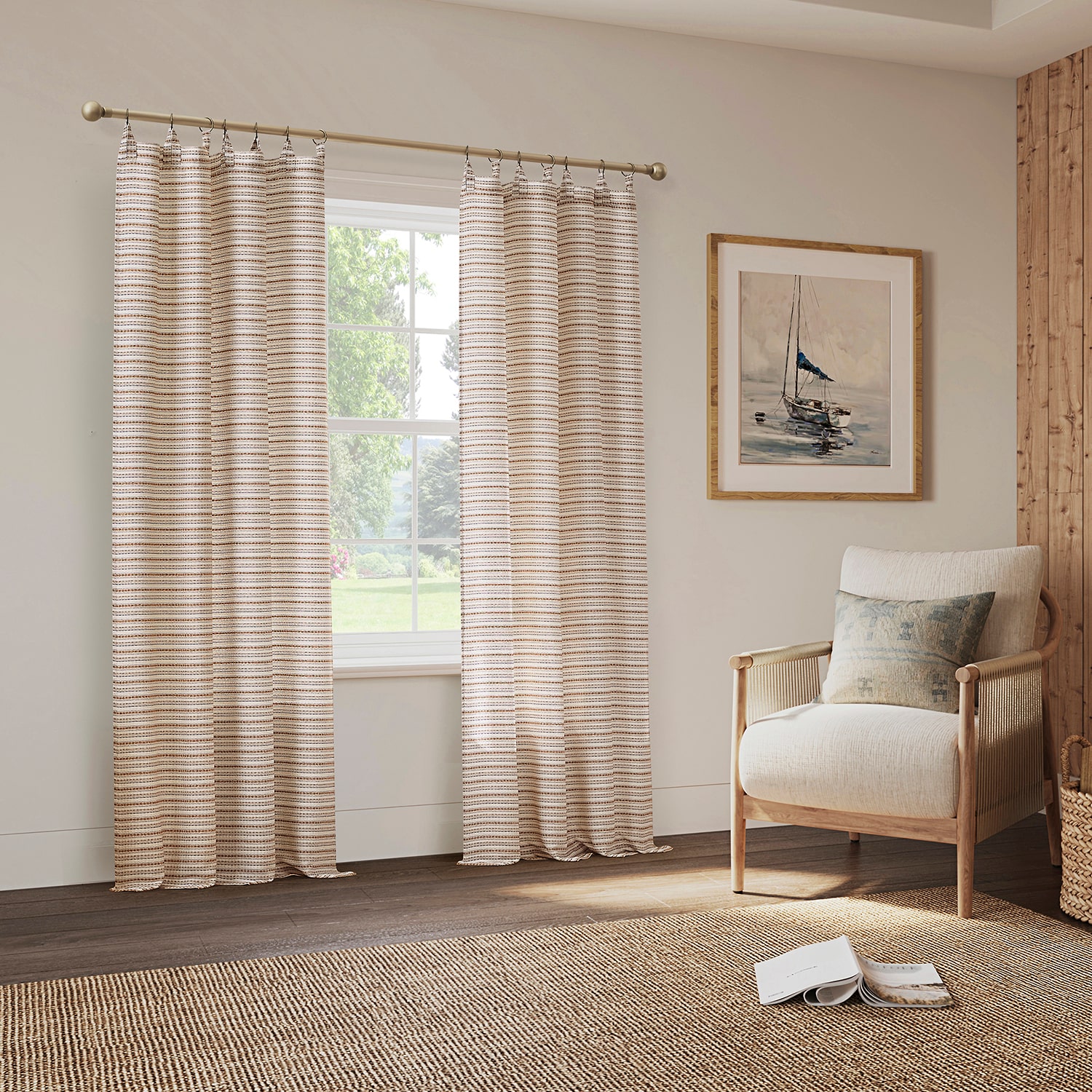 Archaeo Channing Artisan Stripe Ring Top Semi-Sheer Set of 2 Curtain Panel