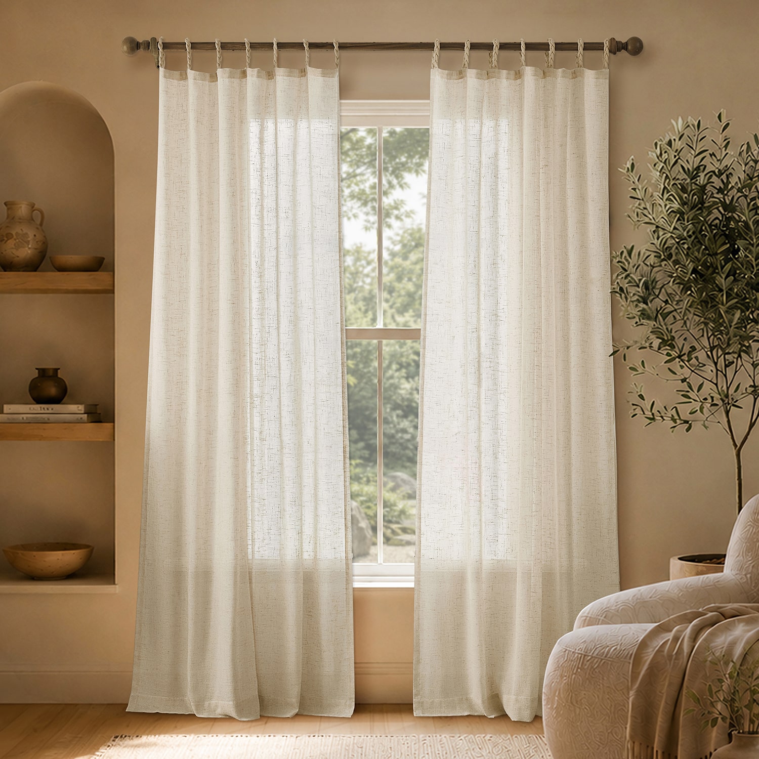 Archaeo Belden Braided Rope Tab Top Semi-Sheer Set of 2 Curtain Panel