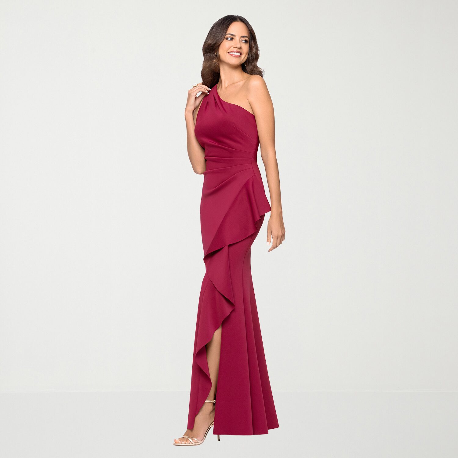 DJ Jaz Womens Asymmetrical Neck Sleeveless Evening Gown