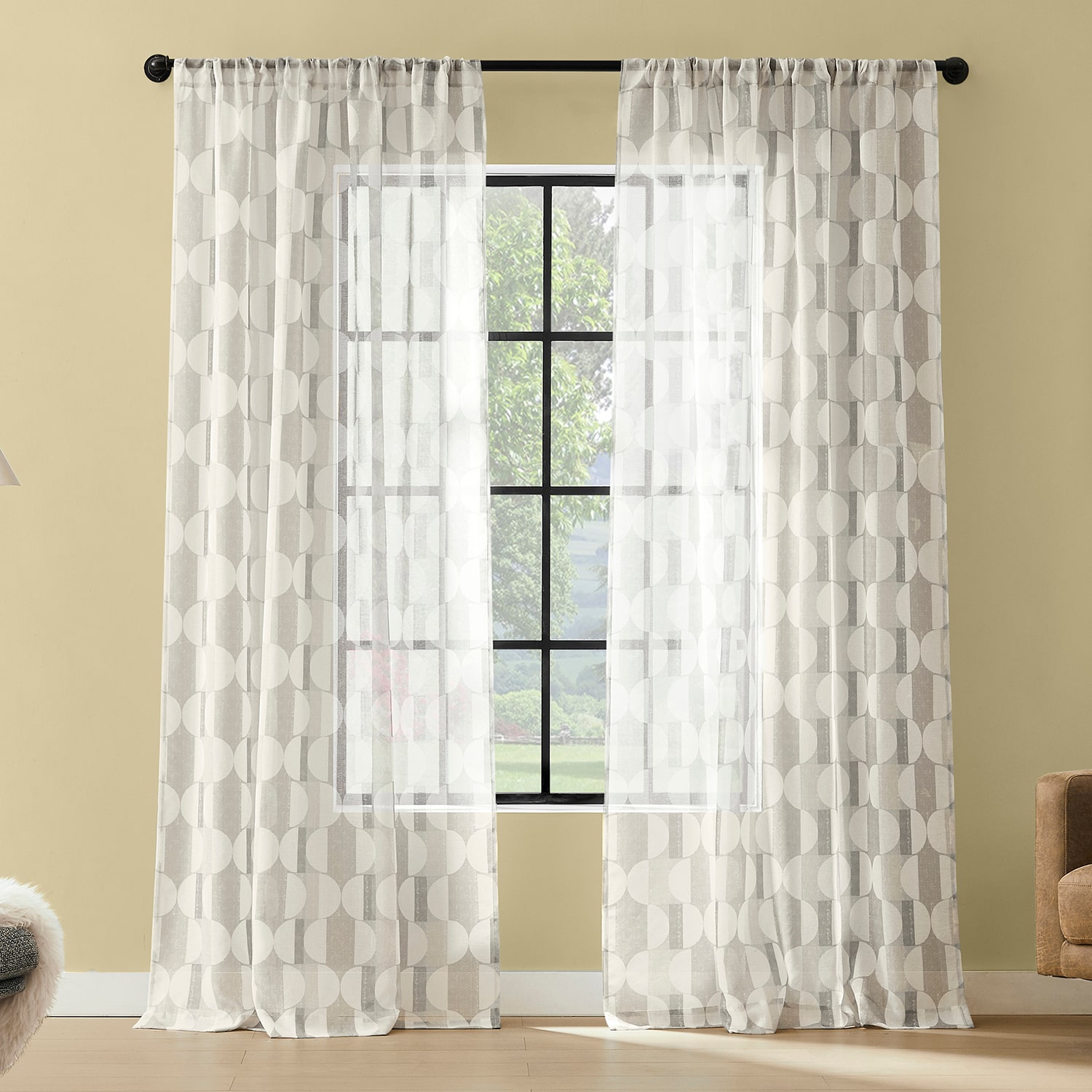 No 918 Lucas Retro Geometric Rod Pocket Sheer Set of 2 Curtain Panel