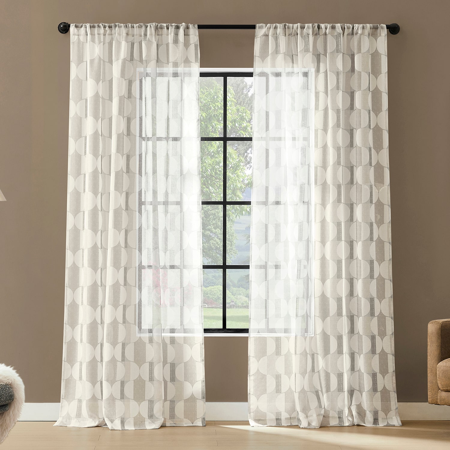 No 918 Lucas Retro Geometric Rod Pocket Sheer Set of 2 Curtain Panel