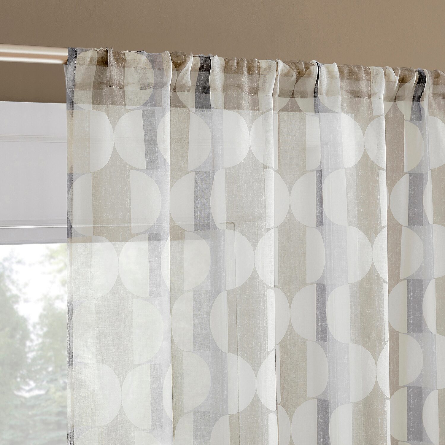 No 918 Lucas Retro Geometric Rod Pocket Sheer Set of 2 Curtain Panel