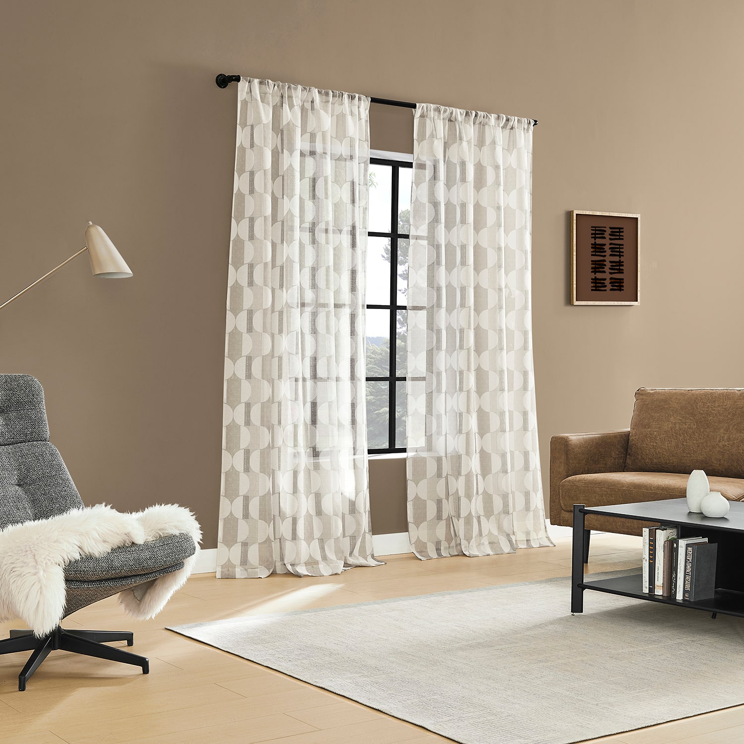 No 918 Lucas Retro Geometric Rod Pocket Sheer Set of 2 Curtain Panel