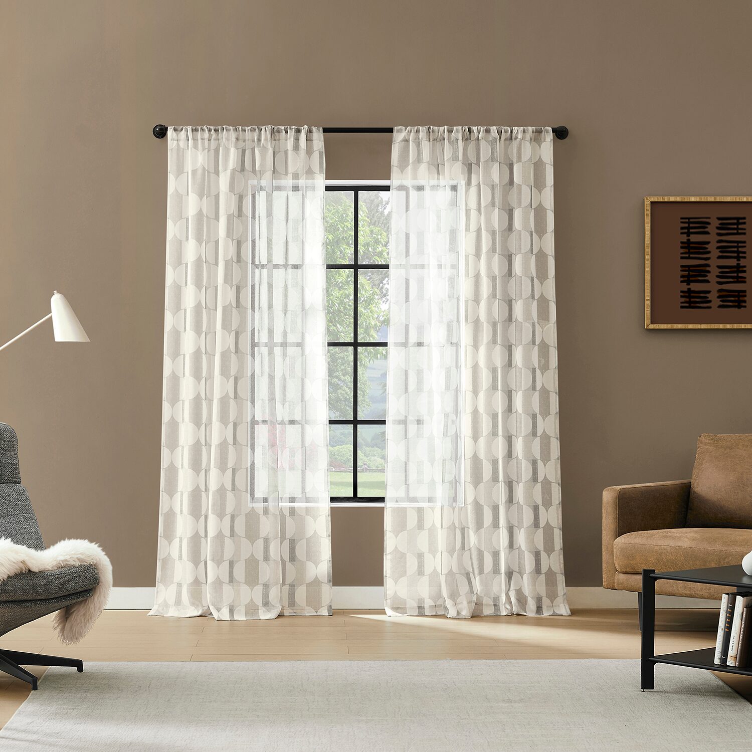 No 918 Lucas Retro Geometric Rod Pocket Sheer Set of 2 Curtain Panel