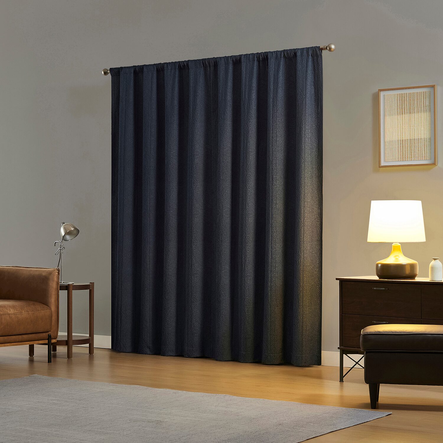 Sun Zero Medina Woven Damask Rod Pocket 100% Blackout Set of 2 Curtain Panel