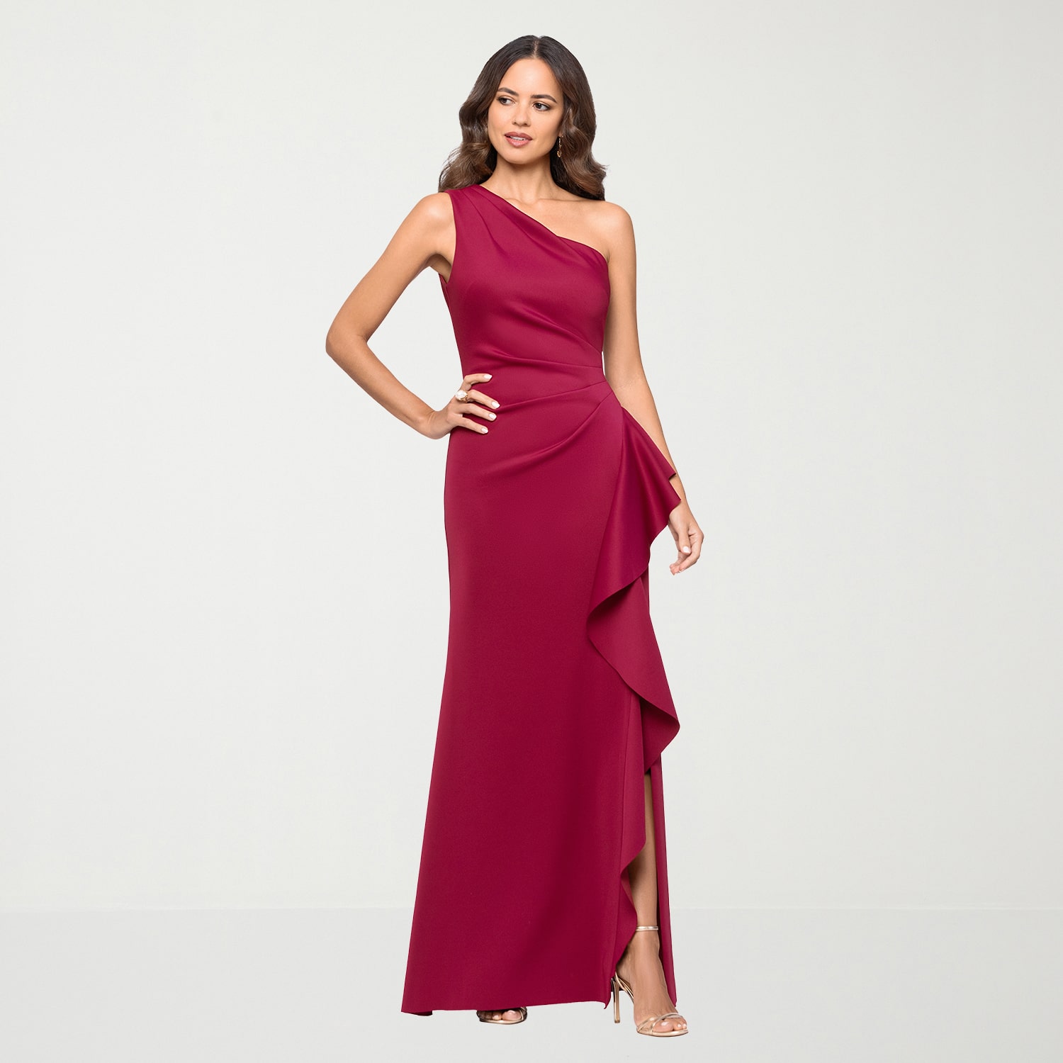 DJ Jaz Womens Asymmetrical Neck Sleeveless Evening Gown