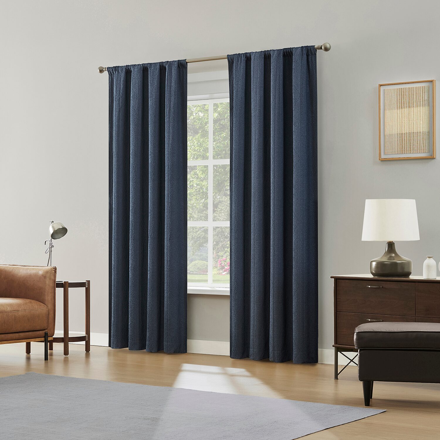 Sun Zero Medina Woven Damask Rod Pocket 100% Blackout Set of 2 Curtain Panel
