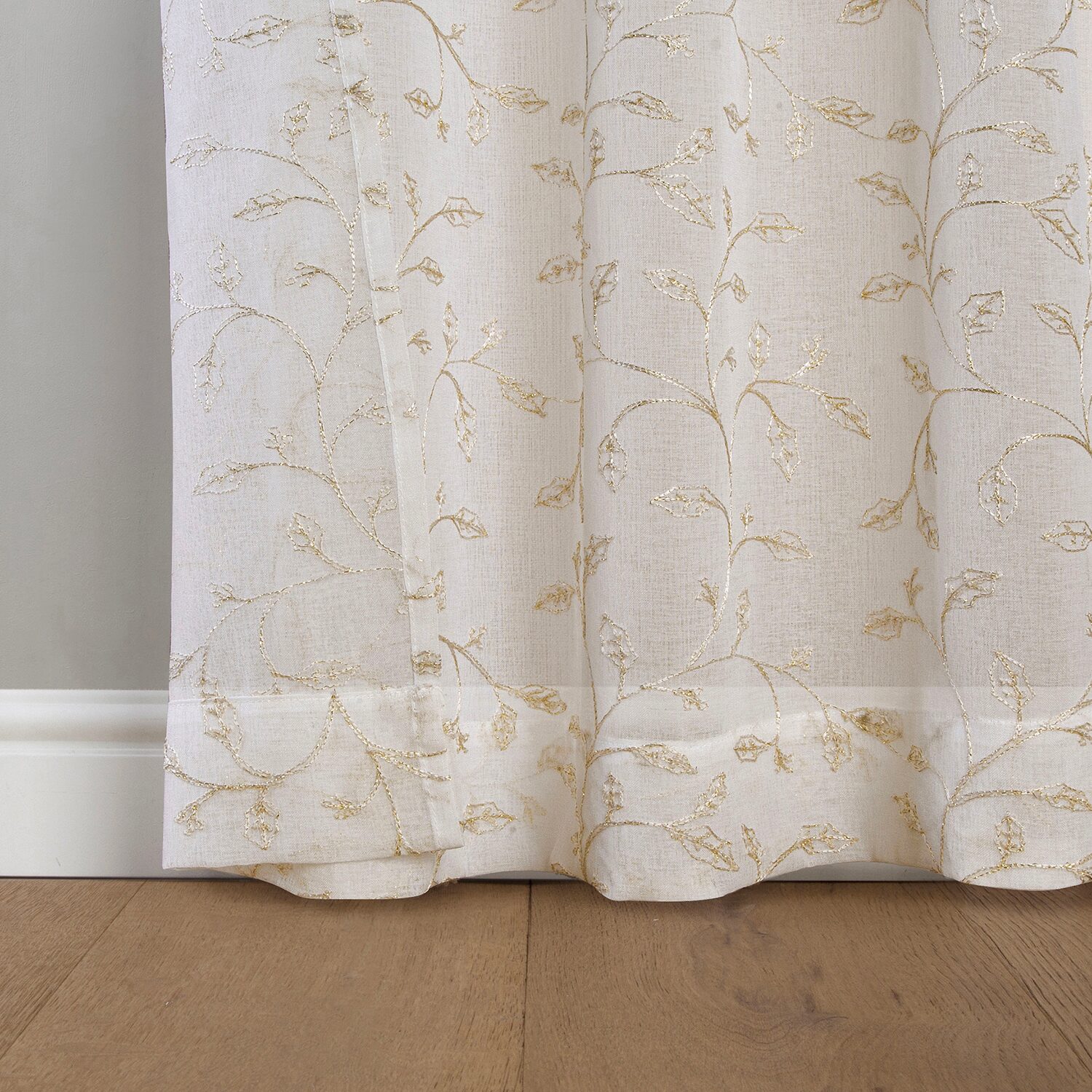 No 918 Holly Metallic Embroidery Christmas Rod Pocket Sheer Set of 2 Curtain Panel