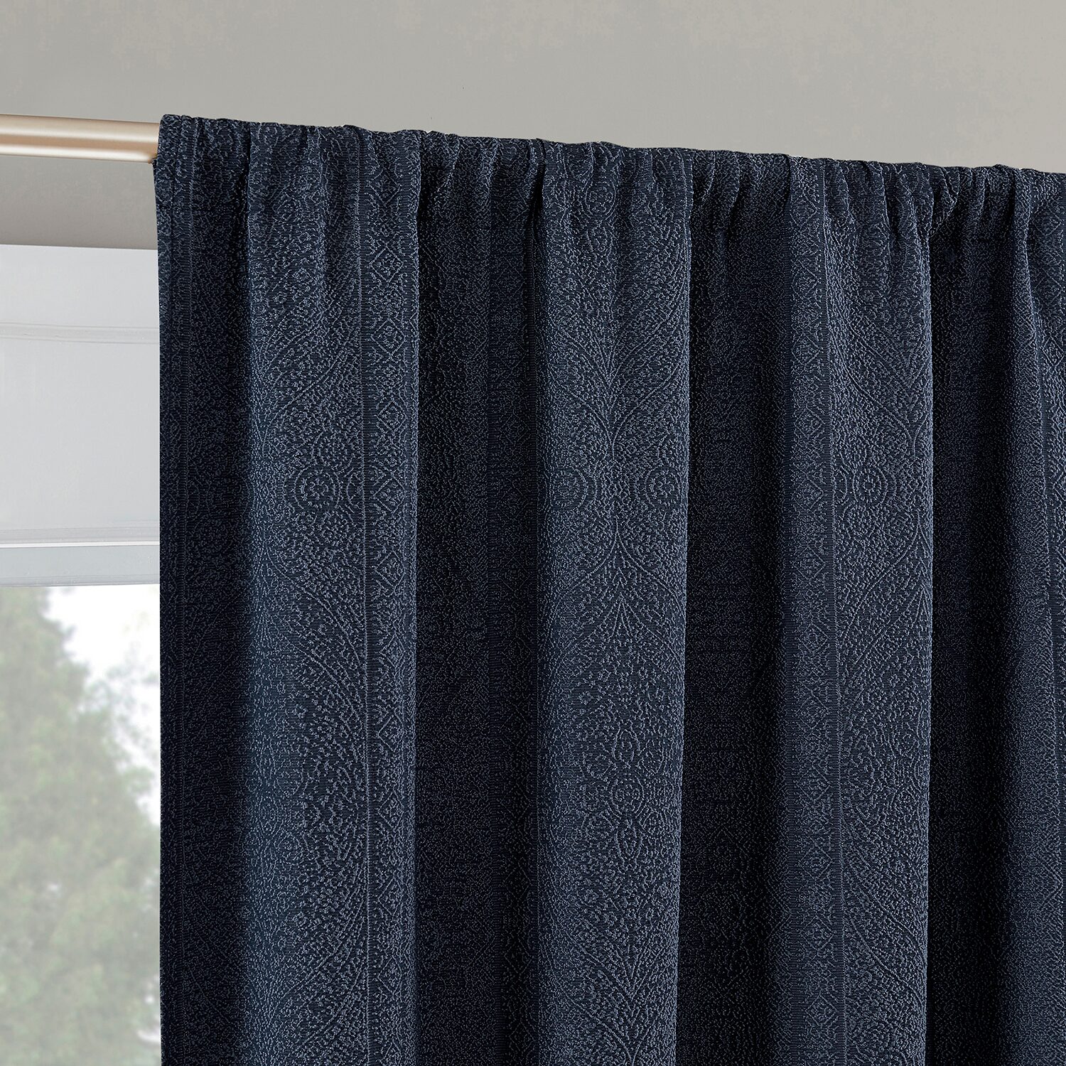 Sun Zero Medina Woven Damask Rod Pocket 100% Blackout Set of 2 Curtain Panel