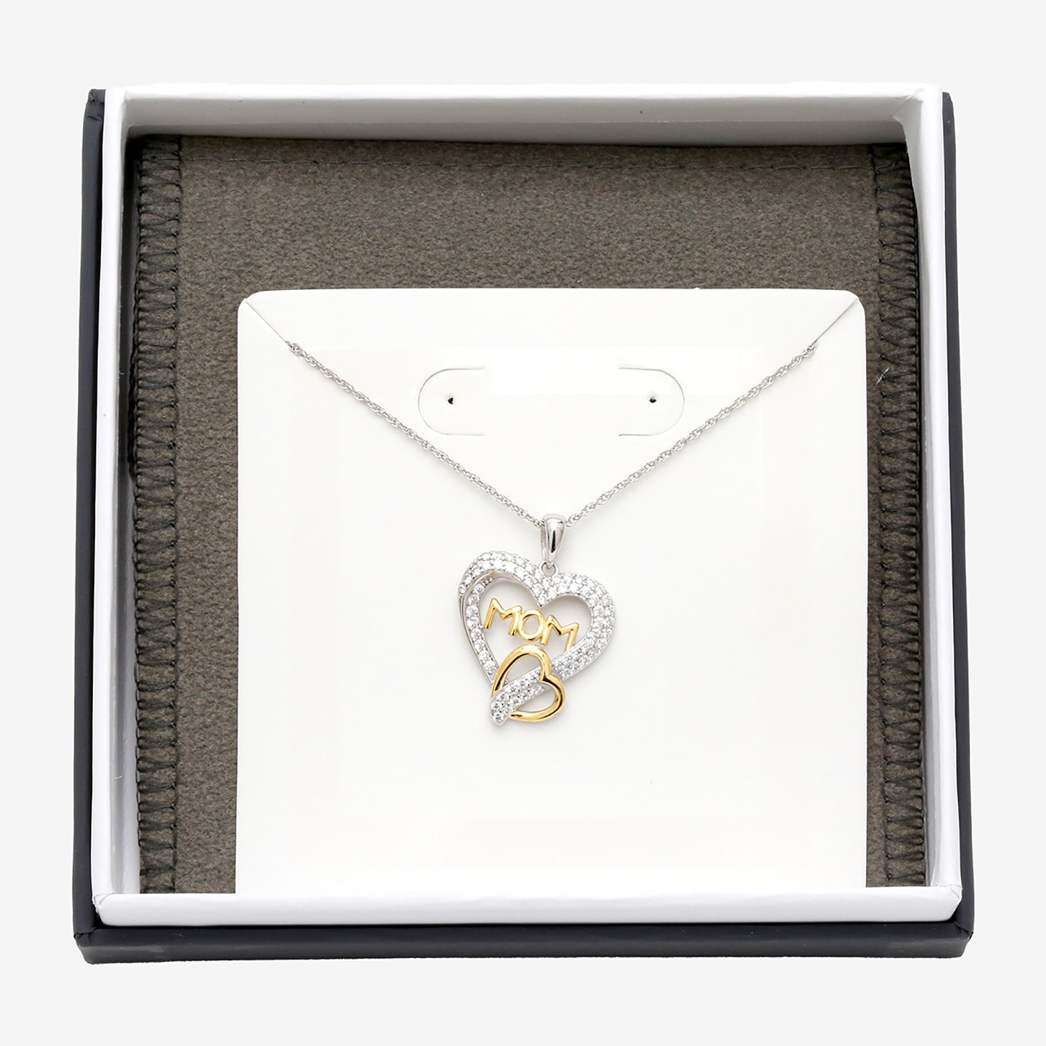 Diamonart "Mom" Womens White Cubic Zirconia Sterling Silver Heart 18 Inch Pendant Necklace