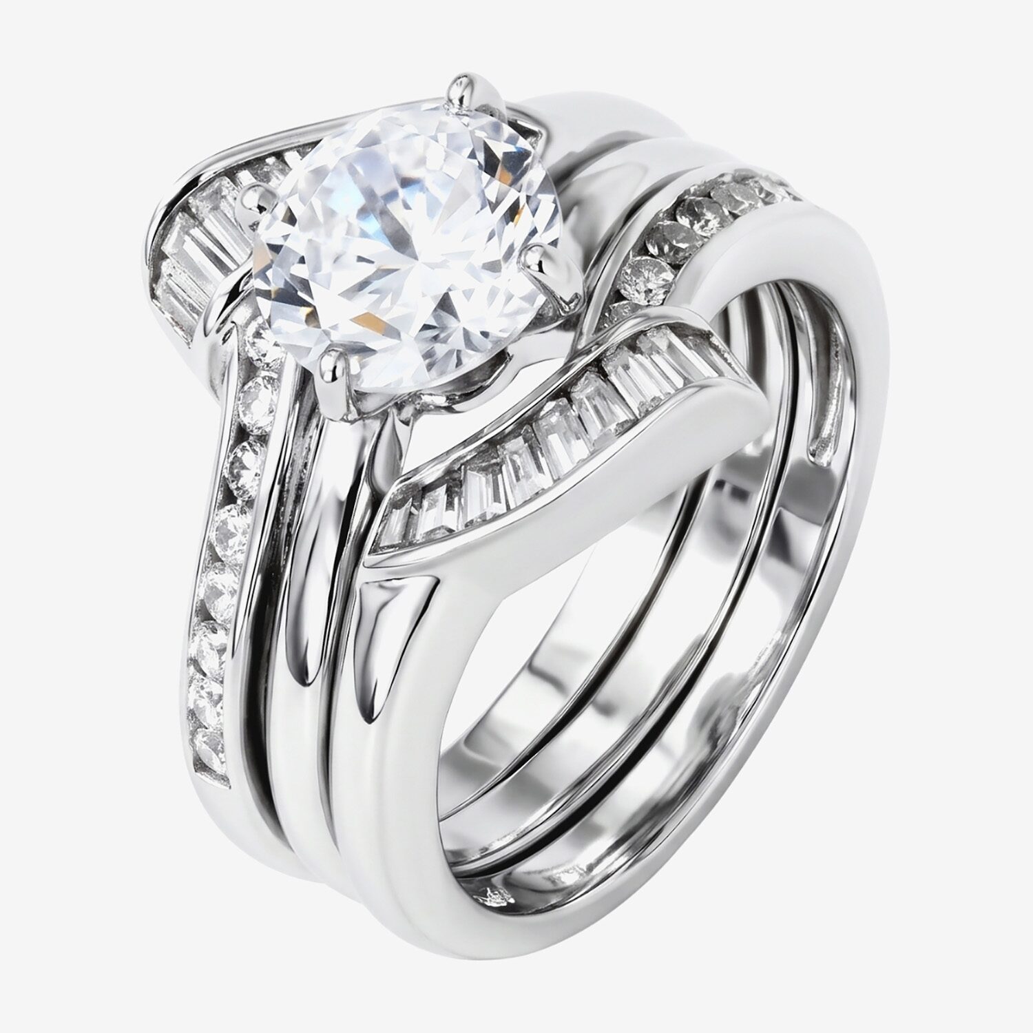 DiamonArt® Cubic Zirconia Sterling Silver Solitaire Bridal Ring & Guard