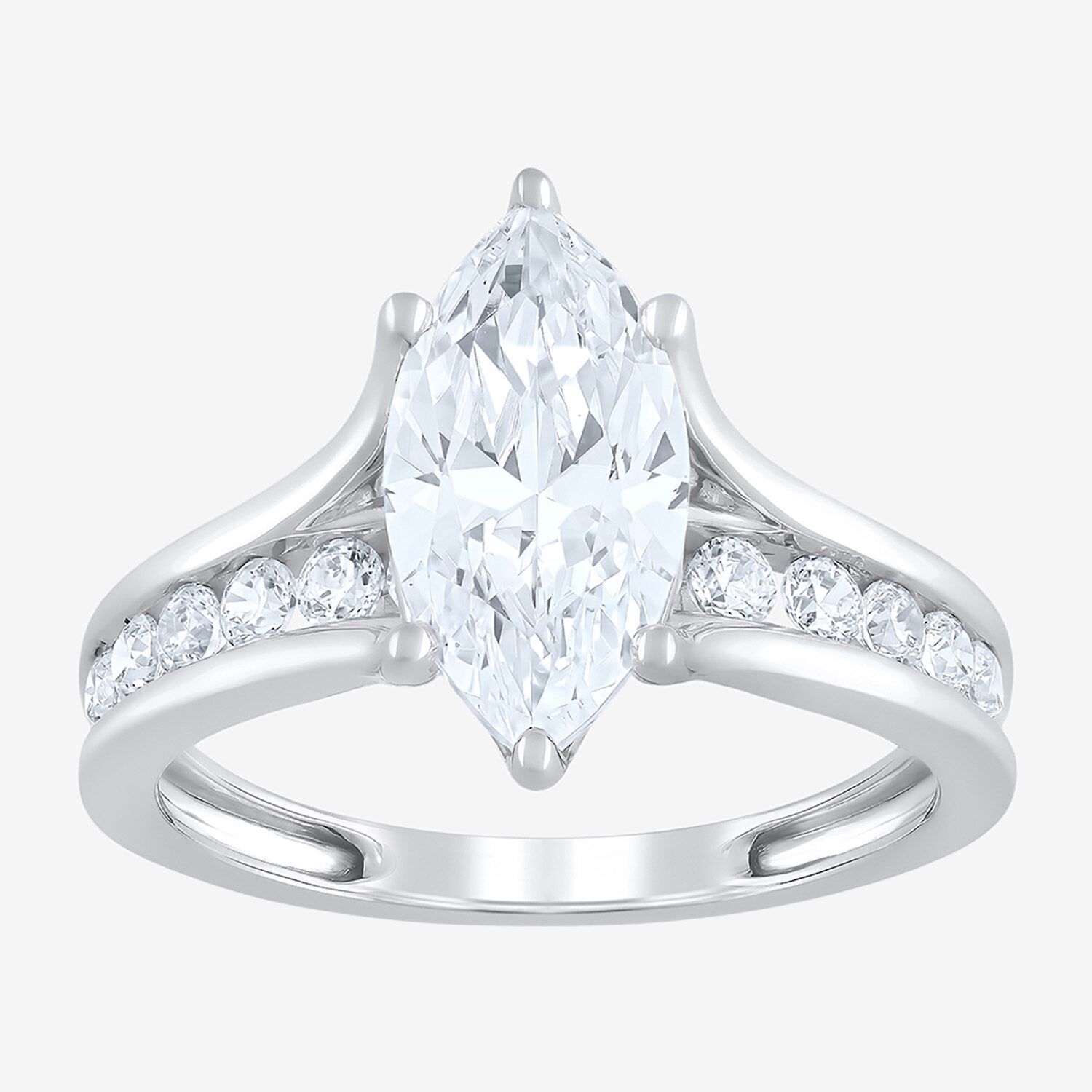 (F / Vs2) Womens 3 CT. T.W. Lab Grown White Diamond 10K Gold Marquise Side Stone Bridal Set
