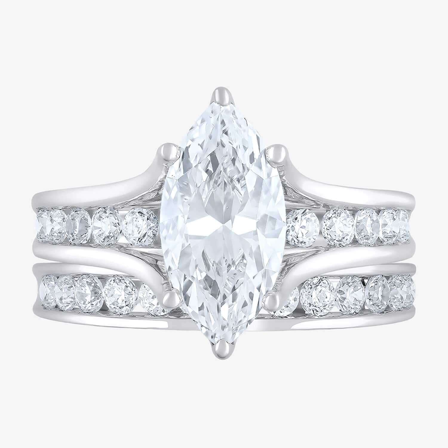 (F / Vs2) Womens 3 CT. T.W. Lab Grown White Diamond 10K Gold Marquise Side Stone Bridal Set
