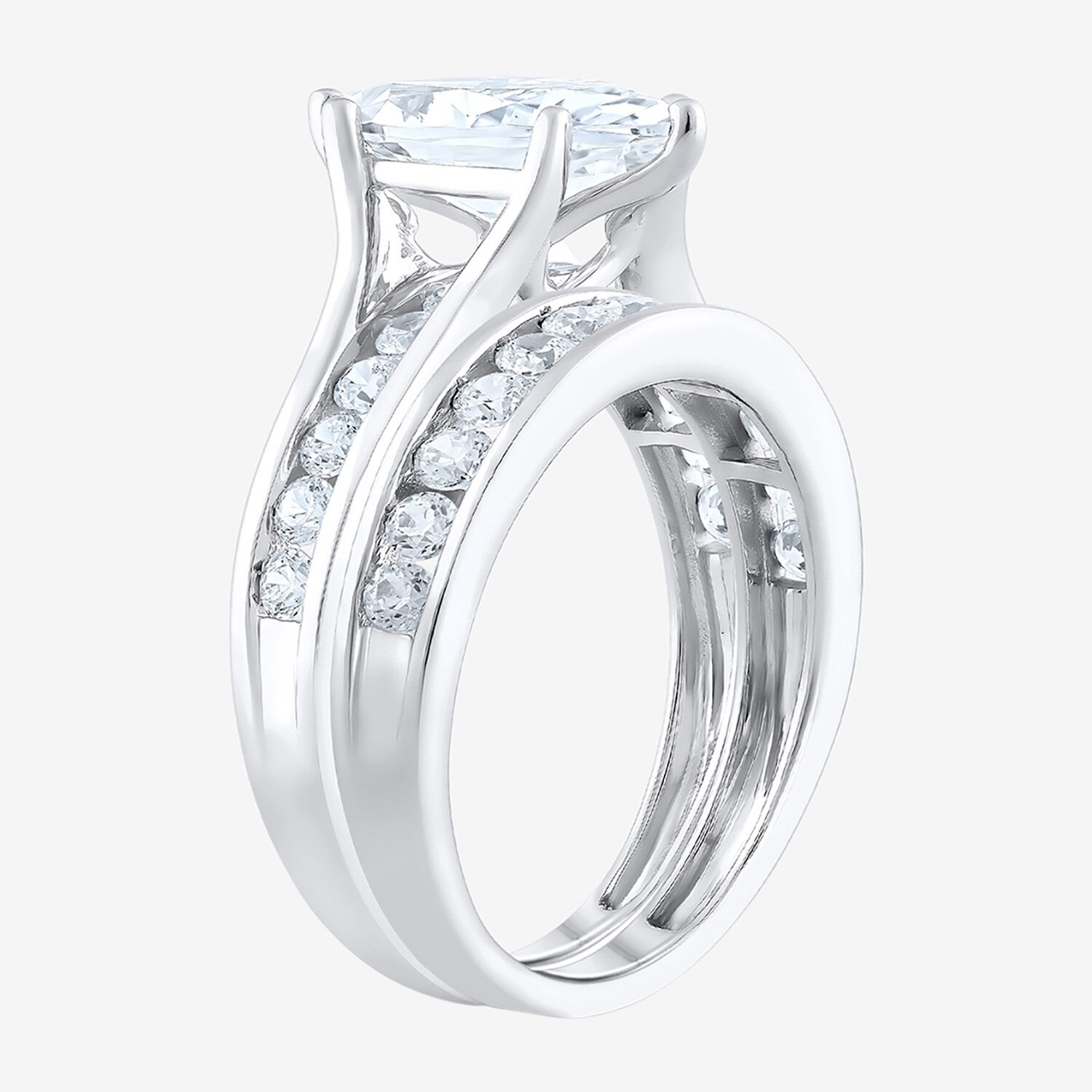 (F / Vs2) Womens 3 CT. T.W. Lab Grown White Diamond 10K Gold Marquise Side Stone Bridal Set