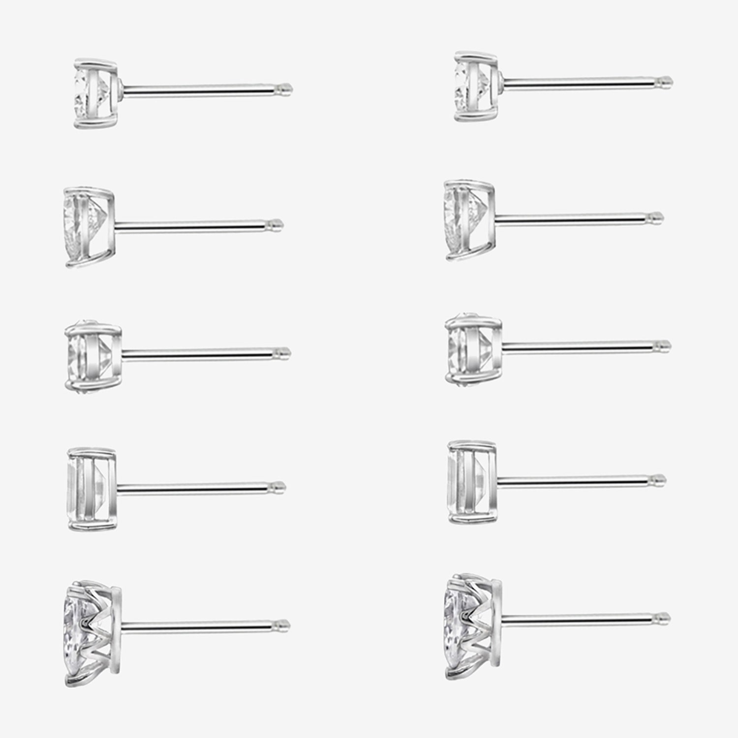 Diamonart Womens Cubic Zirconia Sterling Silver Heart Pear Round 5 Pair Earring Set