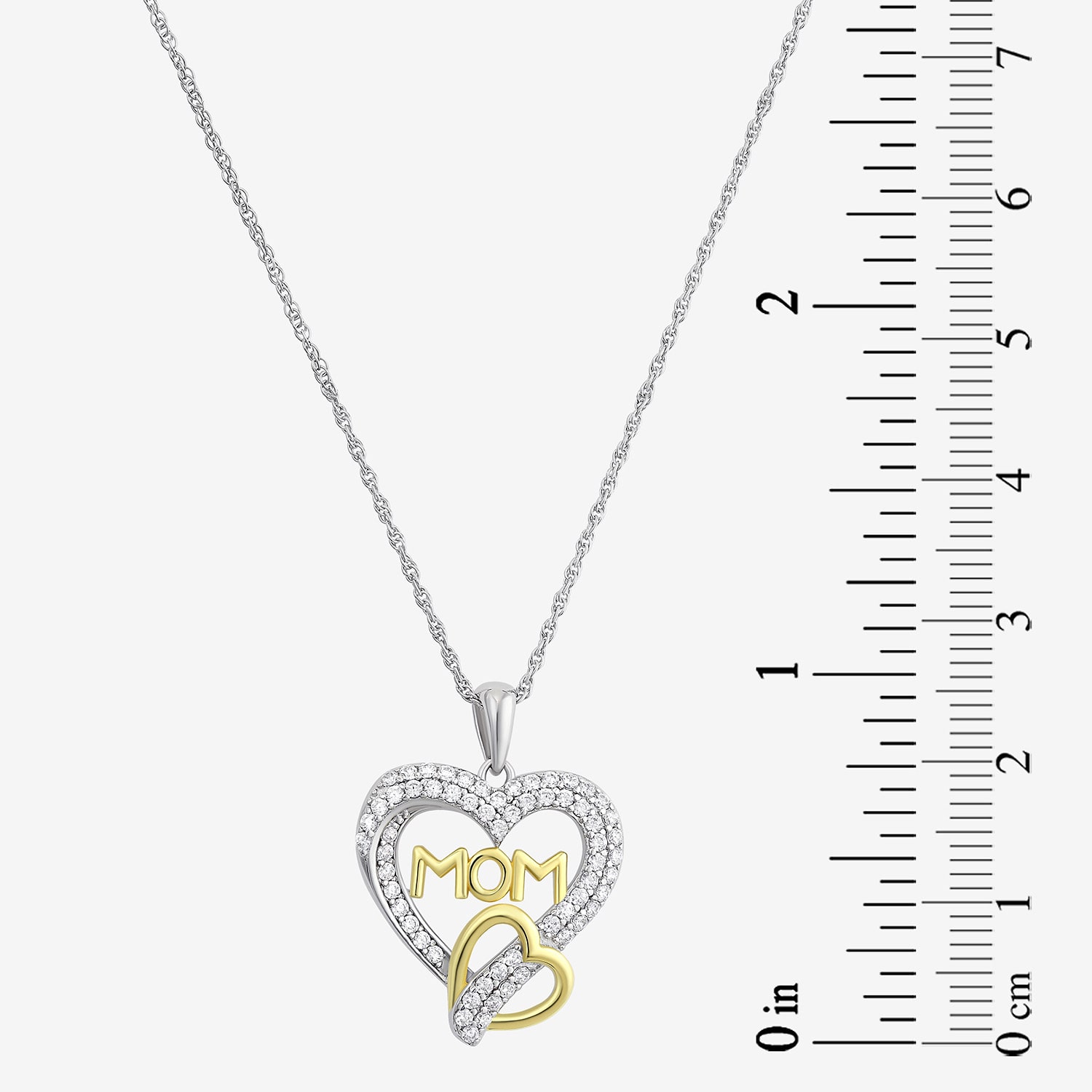 Diamonart "Mom" Womens White Cubic Zirconia Sterling Silver Heart 18 Inch Pendant Necklace