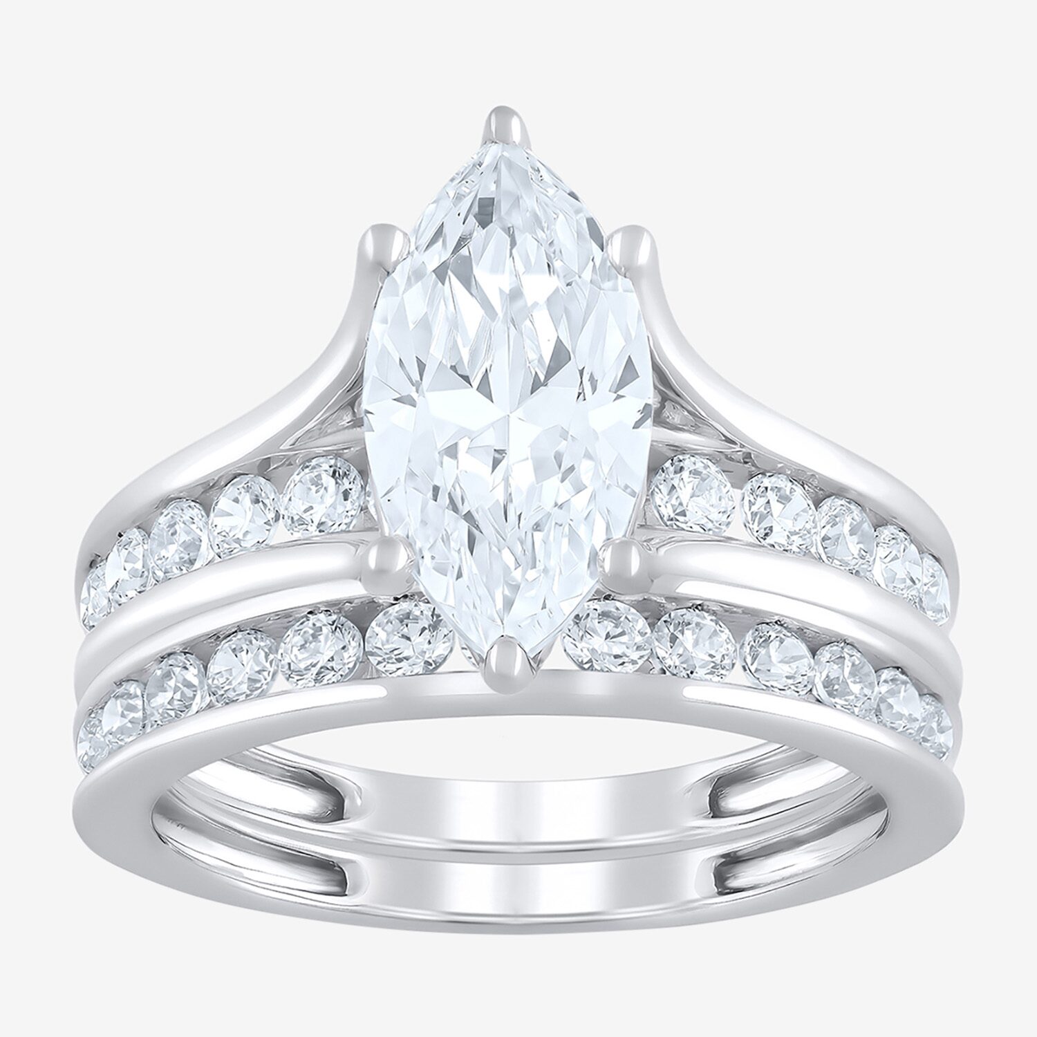 (F / Vs2) Womens 3 CT. T.W. Lab Grown White Diamond 10K Gold Marquise Side Stone Bridal Set