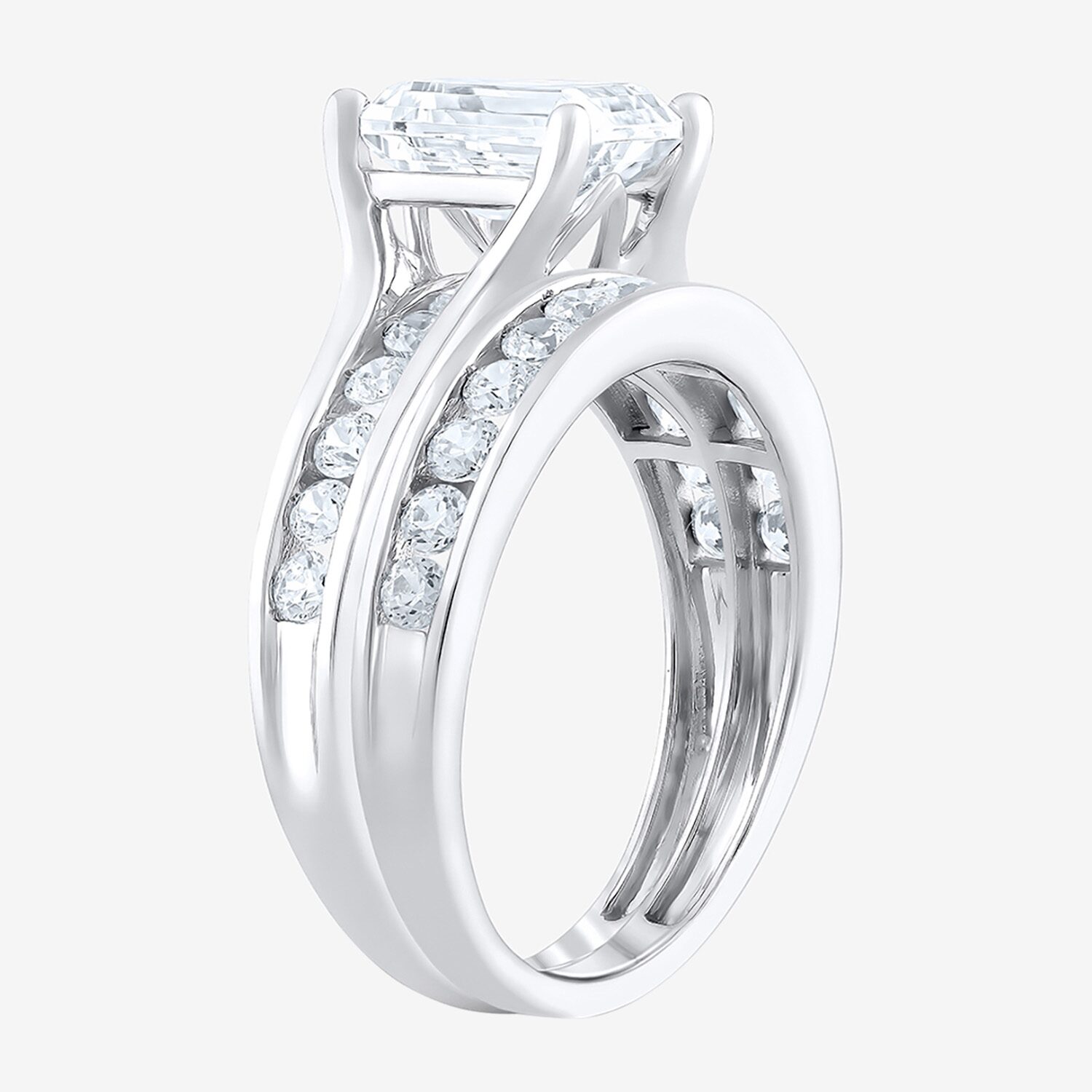 F / Vs2) Womens CT. T.W. Lab Grown White Diamond 10K Gold Side Stone Bridal Set