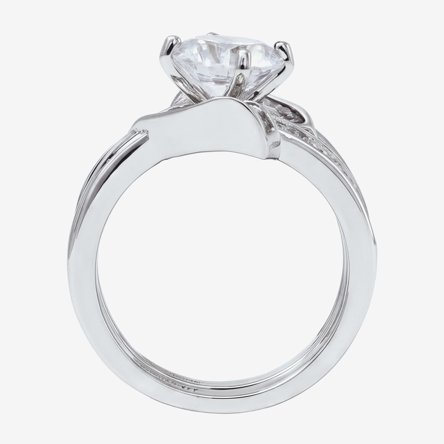 DiamonArt® Cubic Zirconia Sterling Silver Solitaire Bridal Ring & Guard