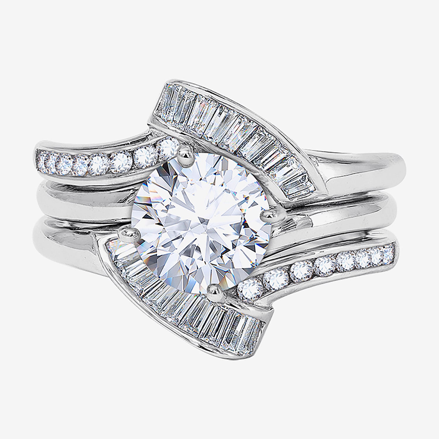 DiamonArt® Cubic Zirconia Sterling Silver Solitaire Bridal Ring & Guard