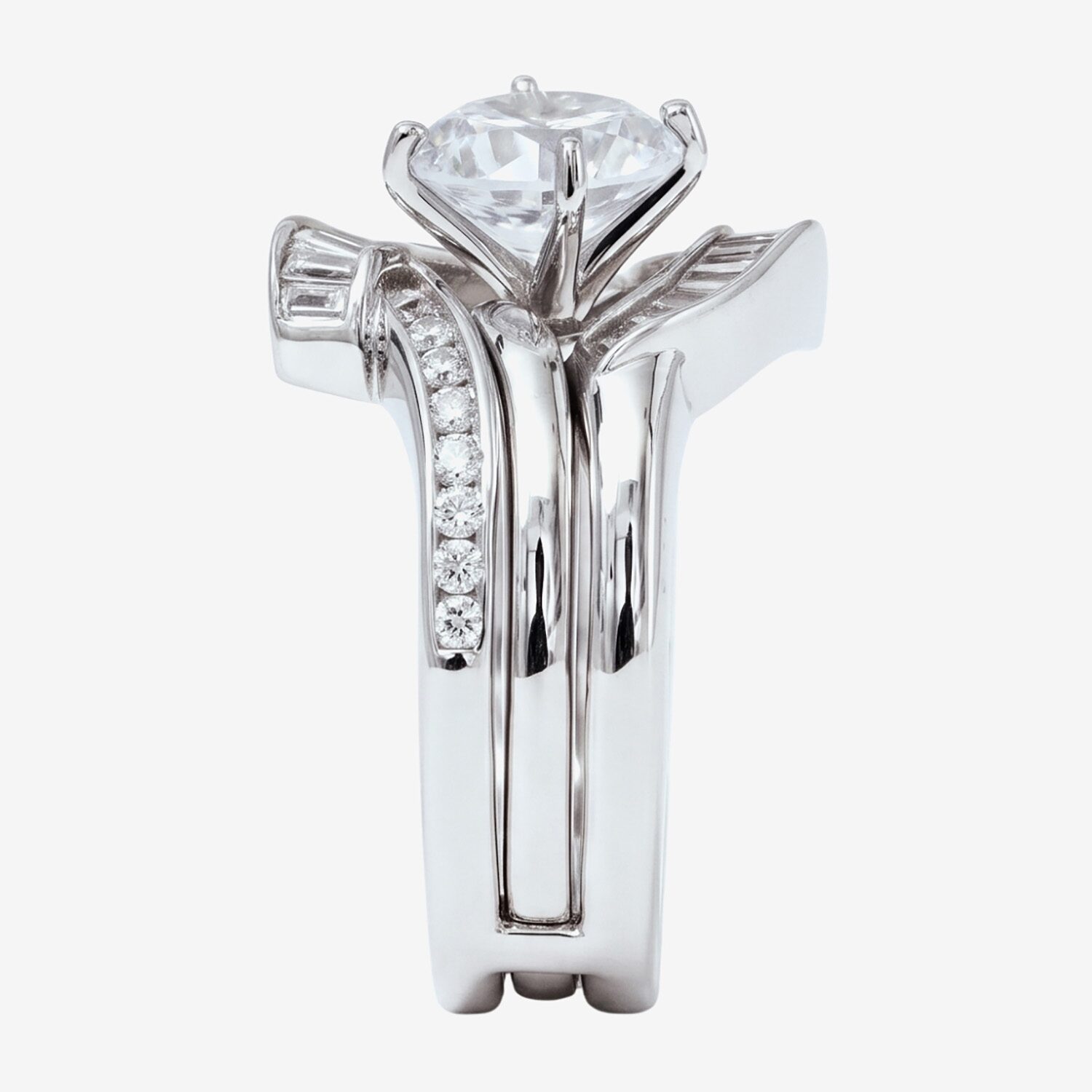 DiamonArt® Cubic Zirconia Sterling Silver Solitaire Bridal Ring & Guard