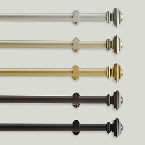 Lenox Madrid 1" Single Curtain Rod with Sculptural Stacked Square Finial Design - Antique black