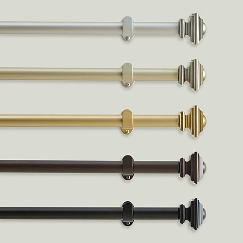 Lenox Madrid 1" Single Curtain Rod with Sculptural Stacked Square Finial Design - Antique pewter