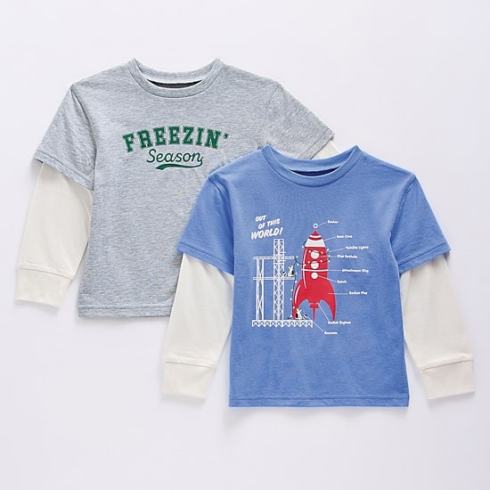 Okie Dokie Toddler & Little Boys Round Neck Long Sleeve Classic Fit 2-pc. Graphic T-Shirt