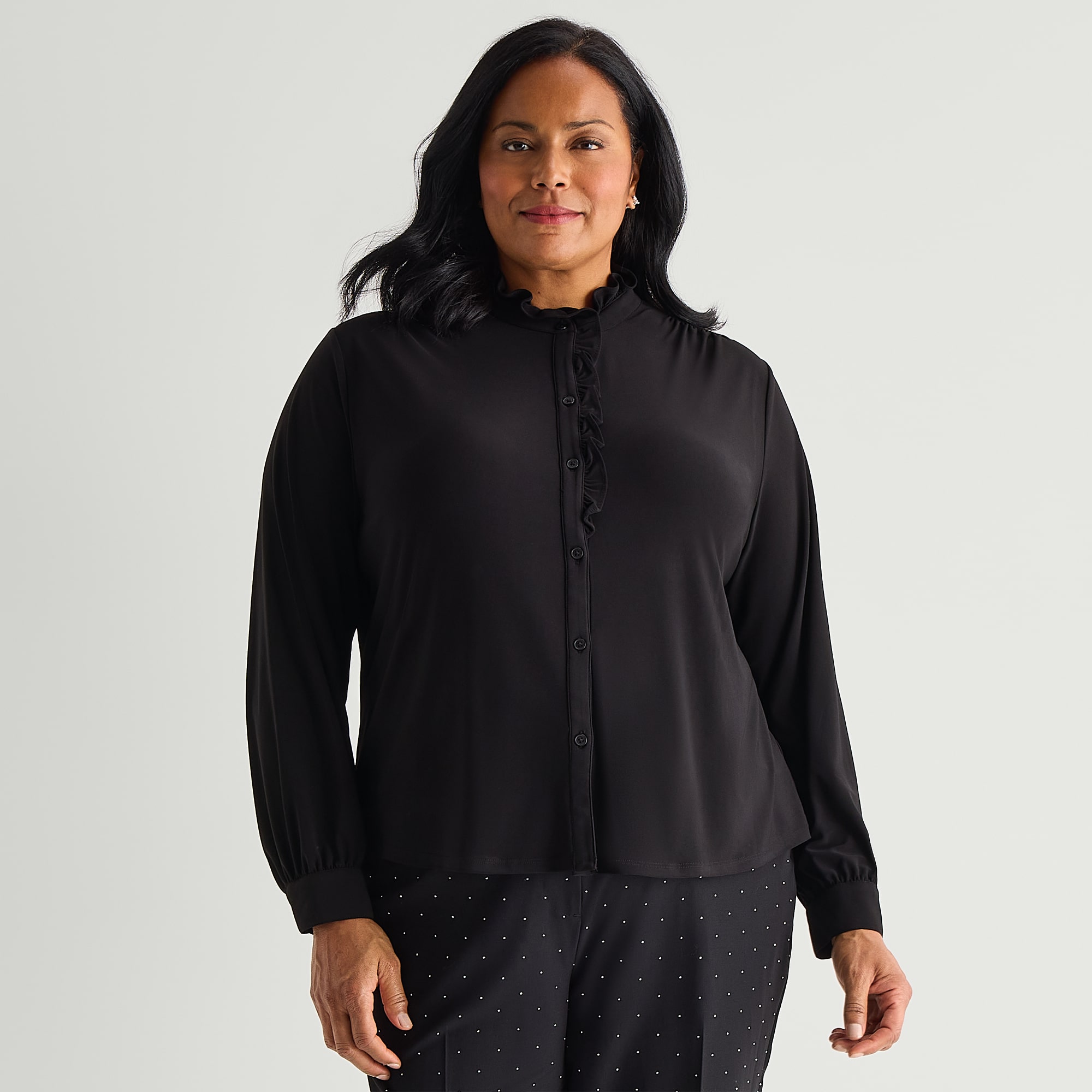Liz Claiborne Womens Plus Keyhole Neck Long Sleeve Blouse