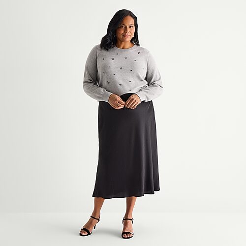Liz Claiborne Womens Plus Midi A-Line Skirt, 0x, Black