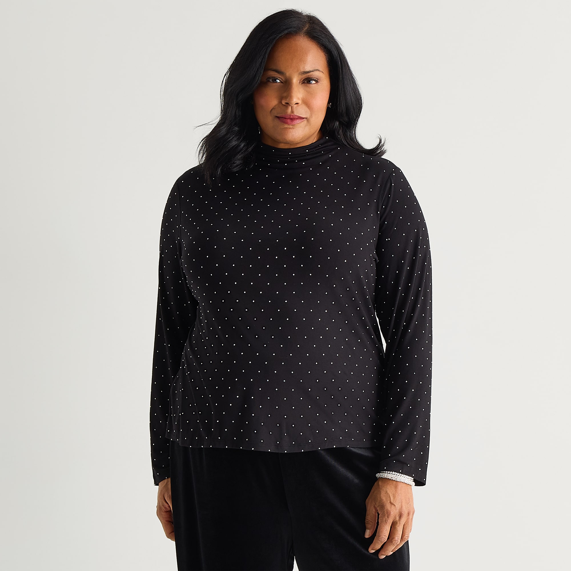 Liz Claiborne Womens Plus Long Sleeve Mock Neck Top