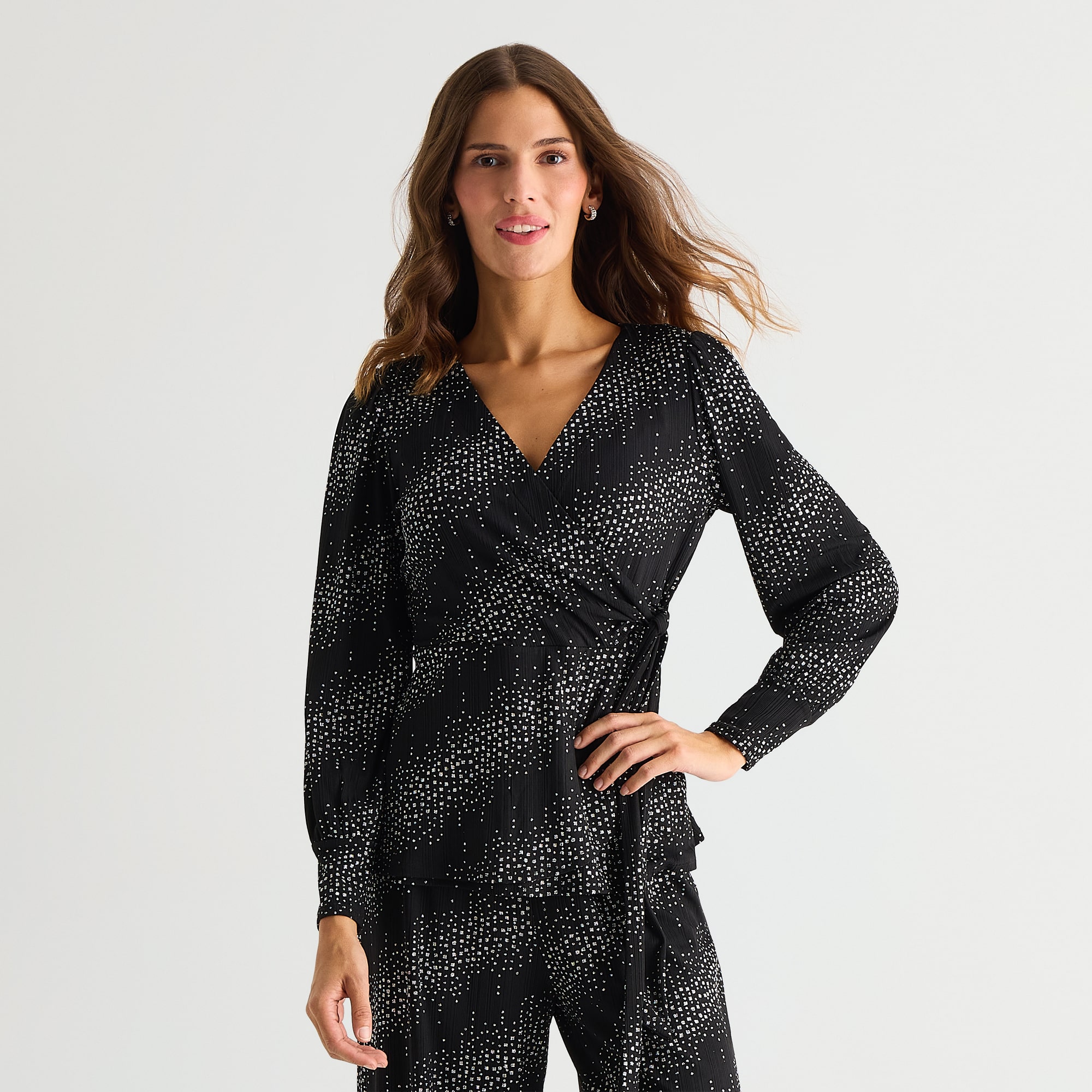 MSK Womens V Neck Long Sleeve Blouse