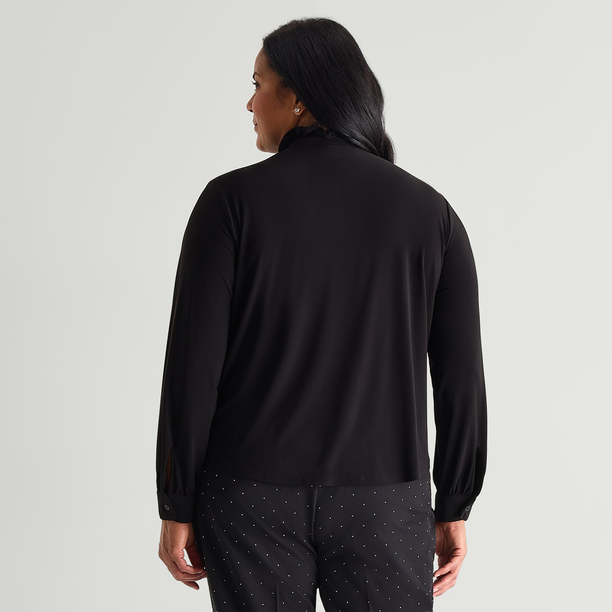 Liz Claiborne Womens Plus Keyhole Neck Long Sleeve Blouse
