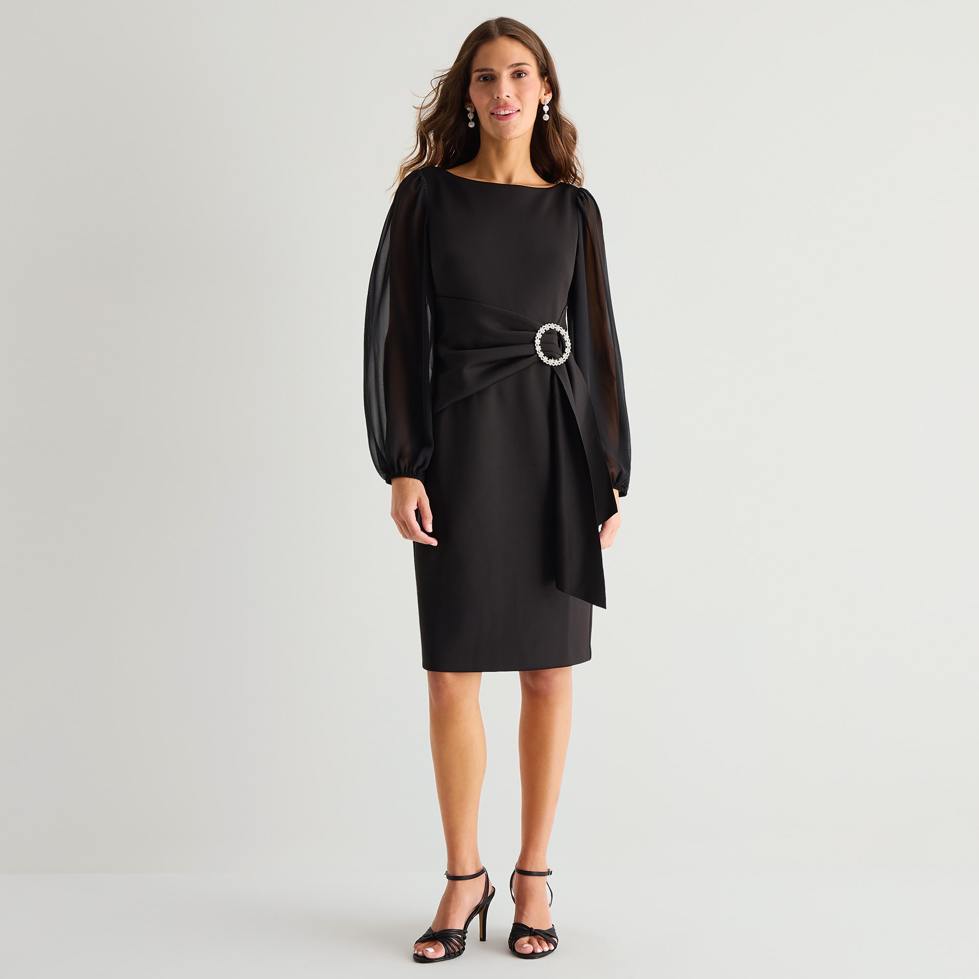 Jessica Howard Womens Boat Neck Long Sleeve Sheath Dress