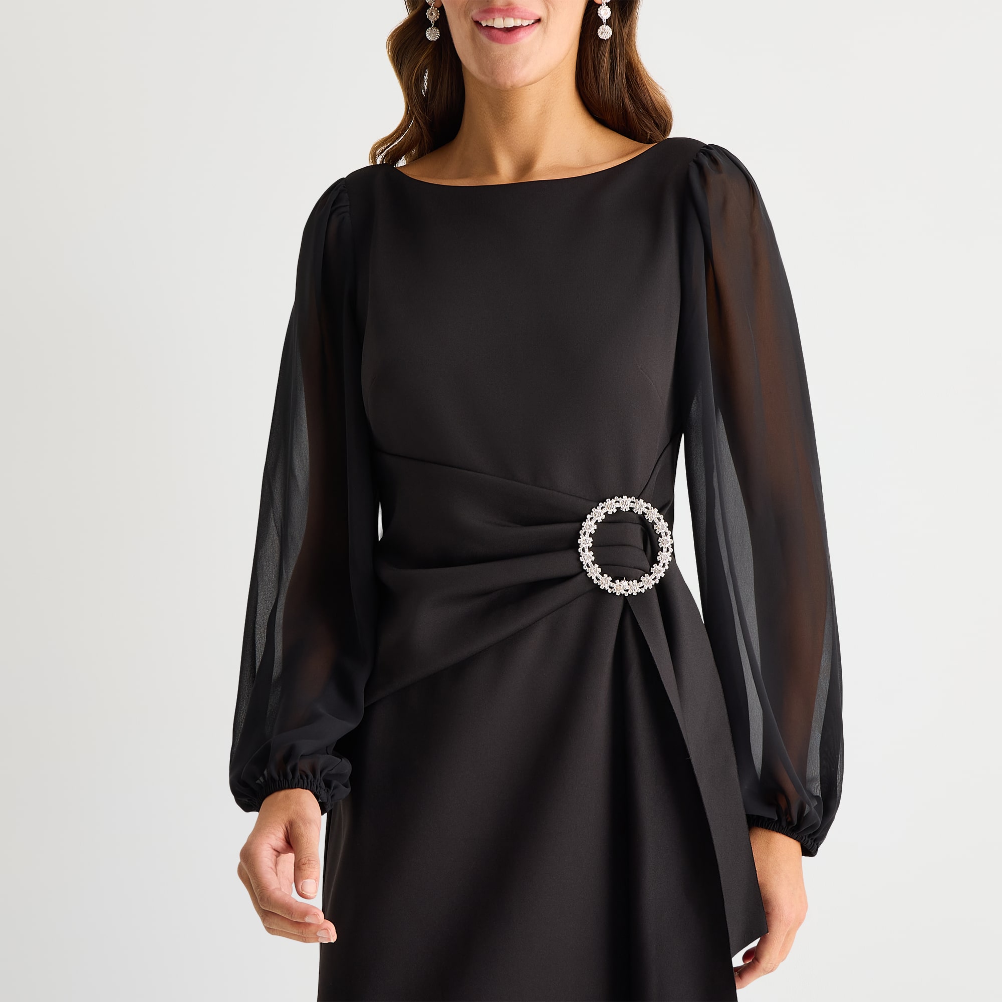Jessica Howard Womens Boat Neck Long Sleeve Sheath Dress