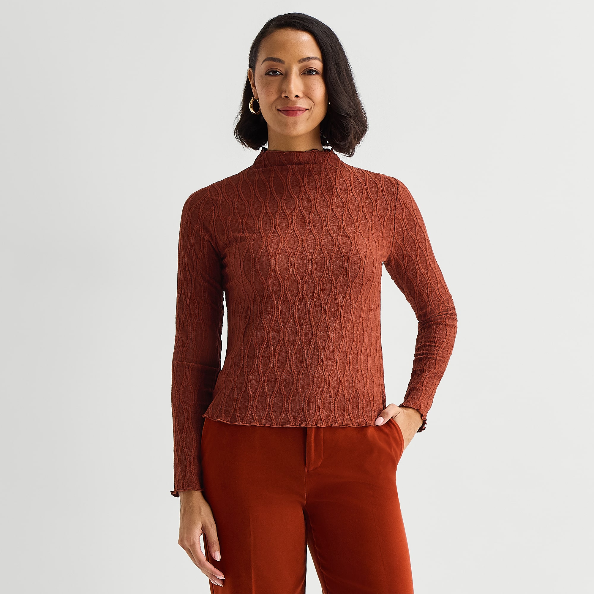Liz Claiborne Womens Mock Neck Long Sleeve Blouse