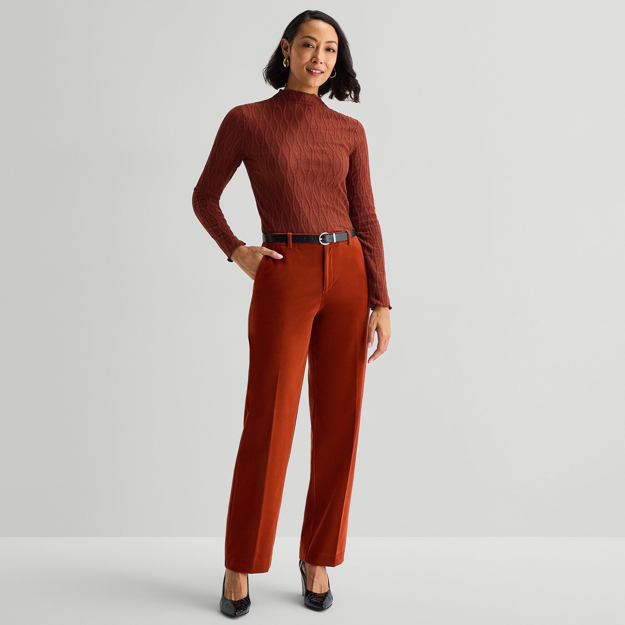 Liz Claiborne Womens Mock Neck Long Sleeve Blouse