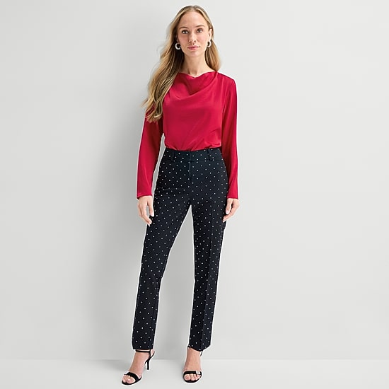 Liz Claiborne Womens Draped Neck Long Sleeve Satin Blouse