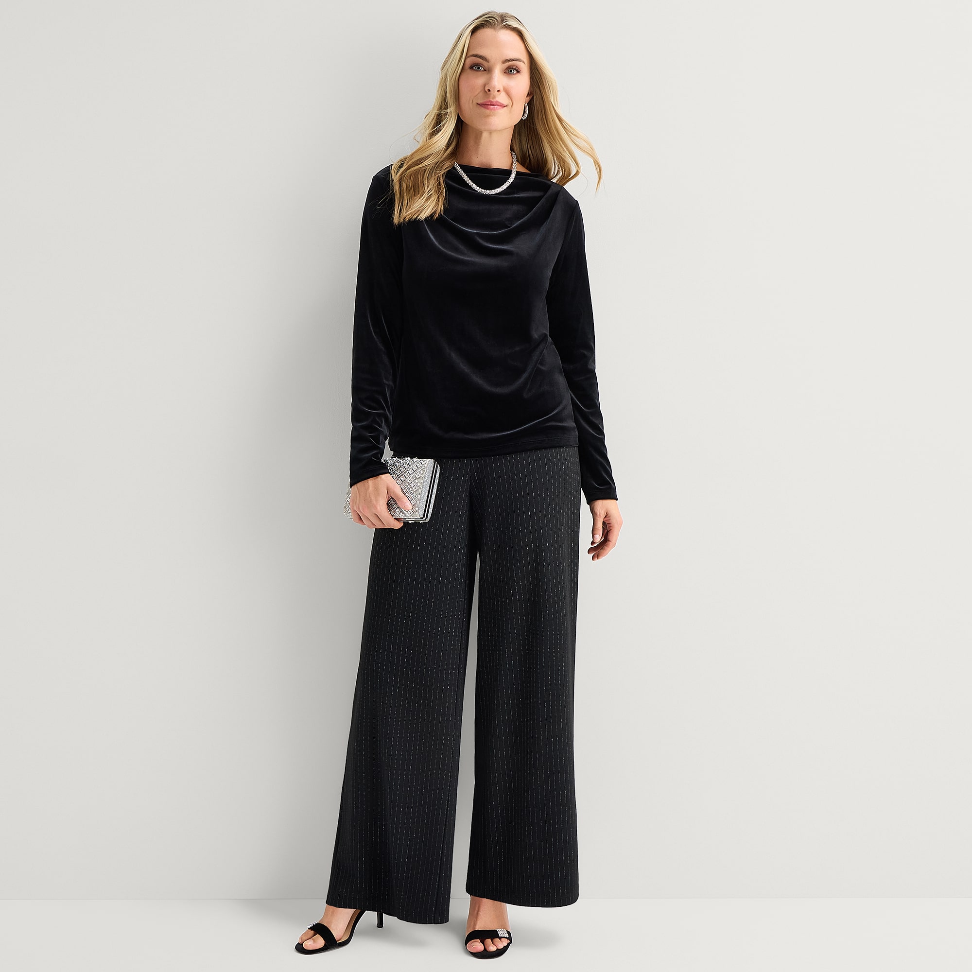 Liz Claiborne Womens Cowl Neck Long Sleeve Blouse