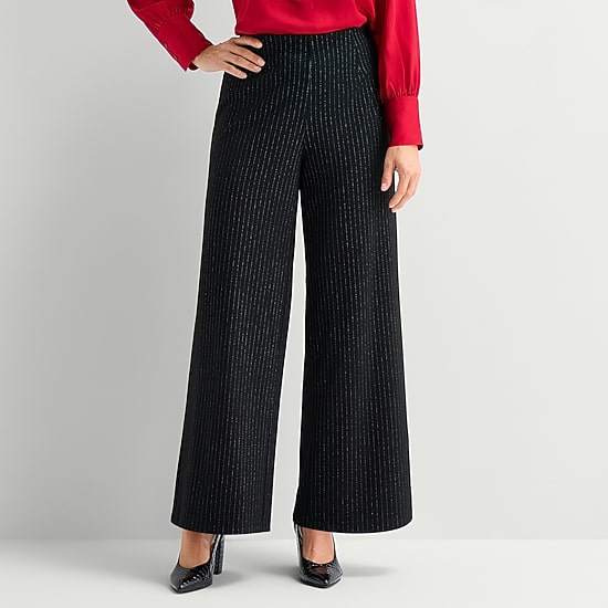 Liz Claiborne Womens Wide Leg Mid Rise Pull-On Pant