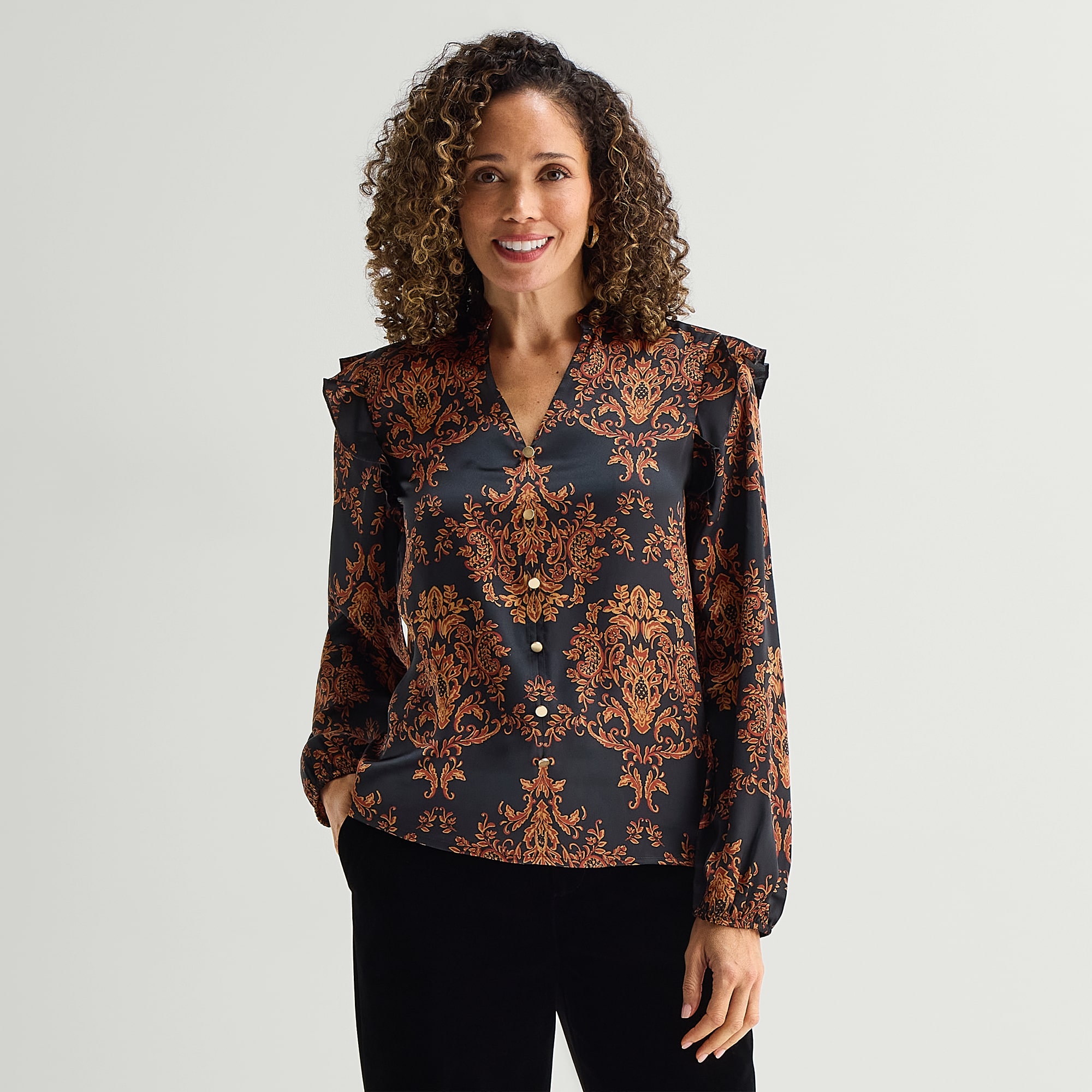 Liz Claiborne Womens V Neck Long Sleeve Blouse