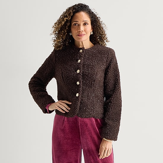 Liz Claiborne Womens Midweight Teddy Jacket