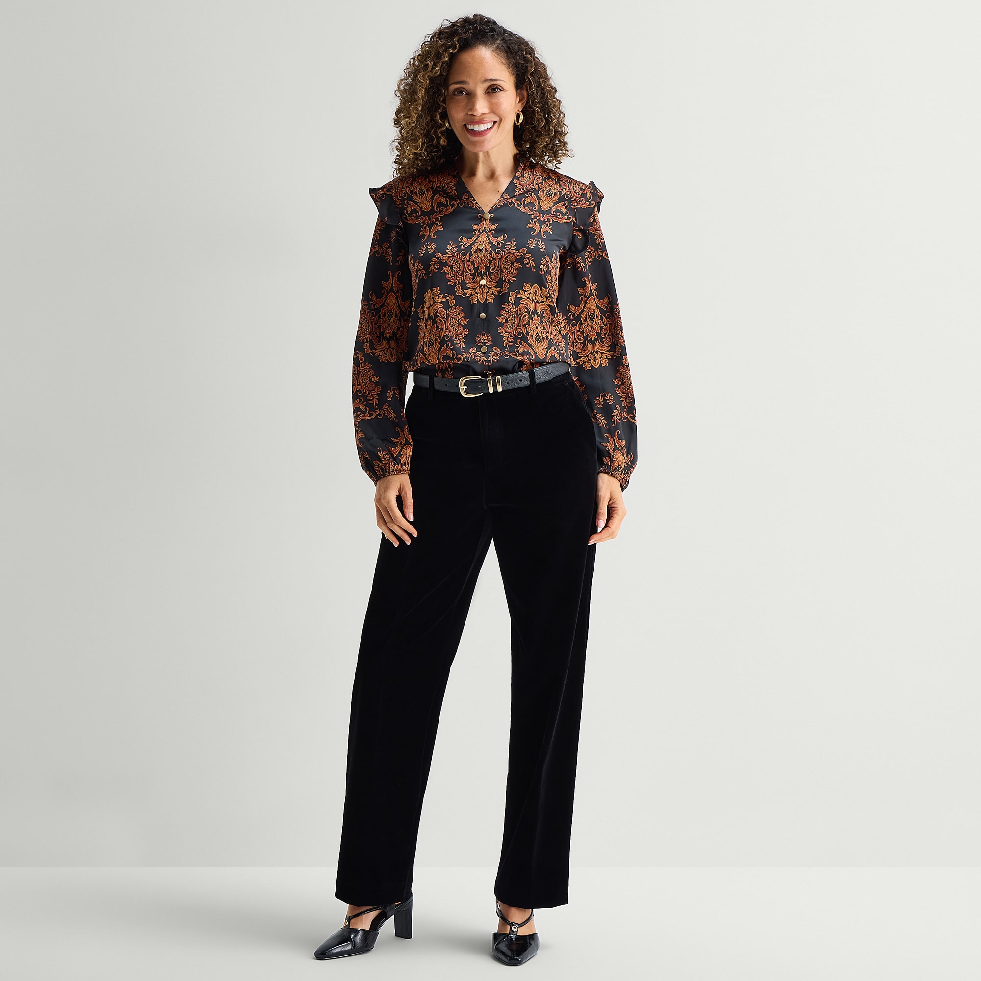 Liz Claiborne Womens V Neck Long Sleeve Blouse