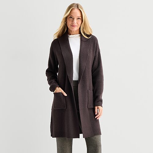 Liz Claiborne Womens Long Sleeve Open Front Tall Cardigan In Brown